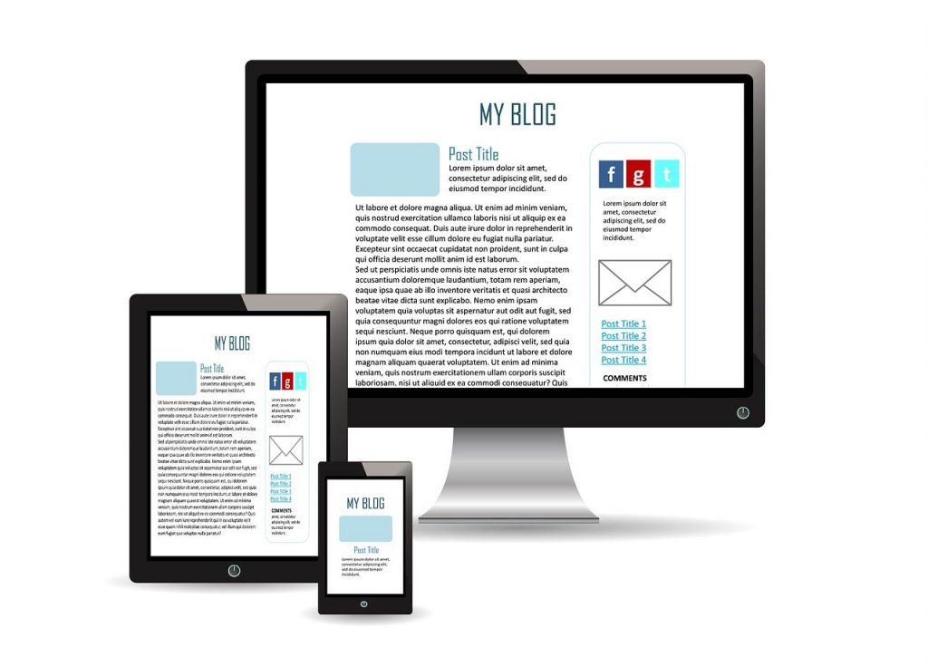Illustration d’un blog affiché sur plusieurs supports numériques — ordinateur, tablette et smartphone — mettant en évidence l’importance d’un blog responsive pour une stratégie de contenu efficace.